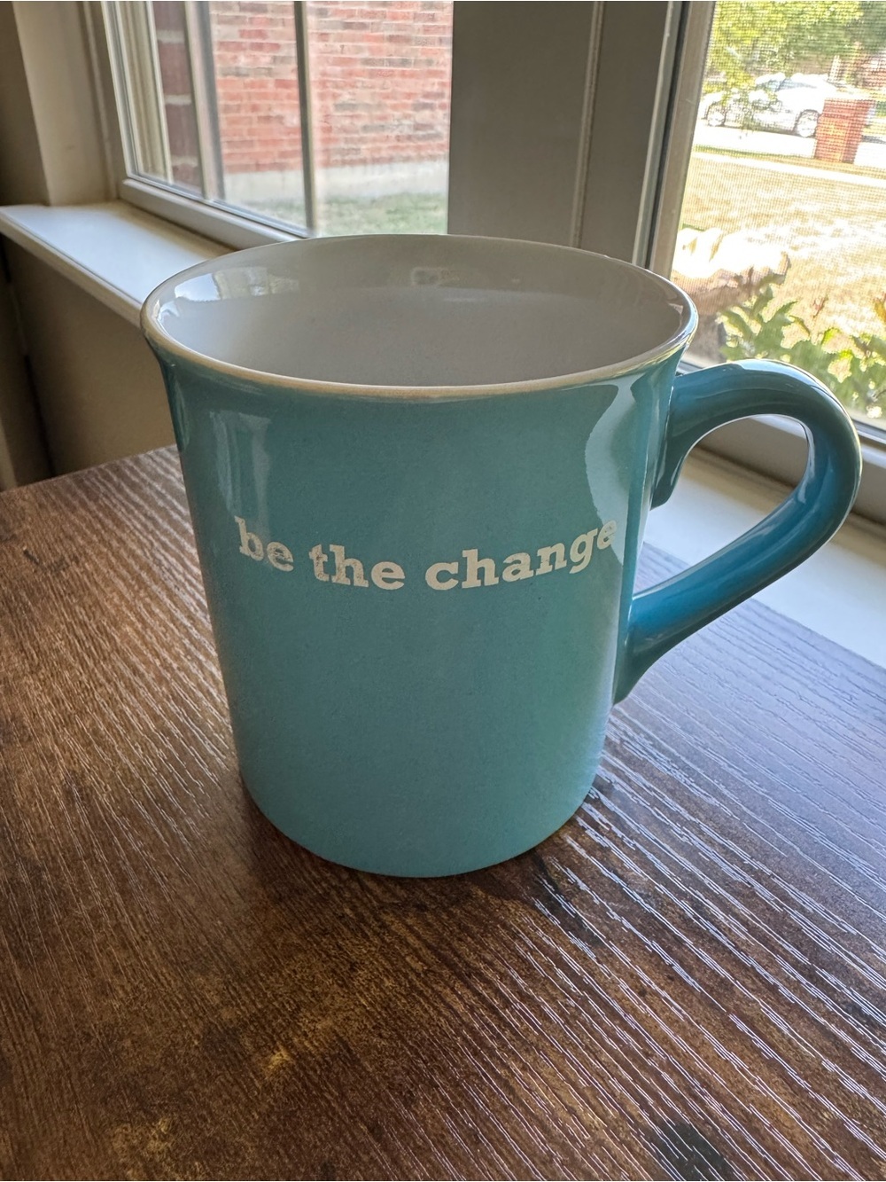THL Teal Blue Ceramic Coffee Mug "Be The Change" Butterfly Detail